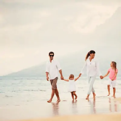 family on beach