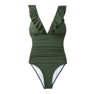 ruffle v-neck one pieces swimsuit