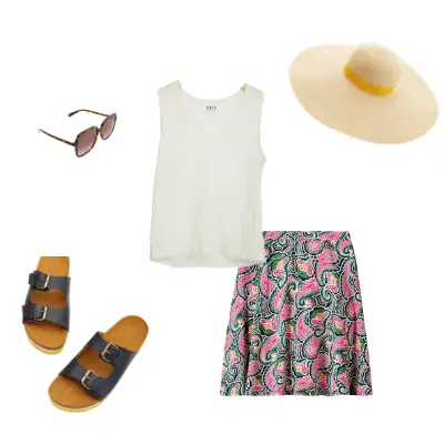 summer pattern skirt outfit 1