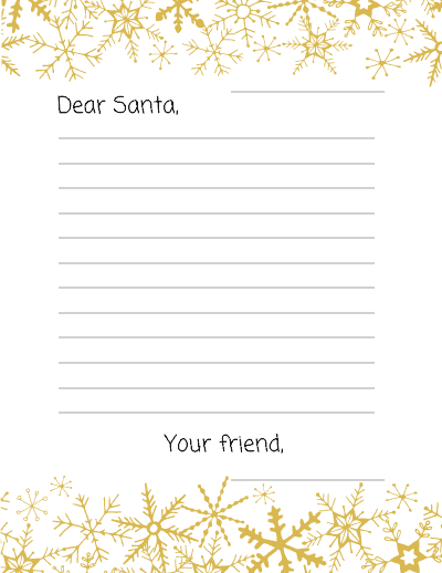 gold snowflakes letter to santa printable template