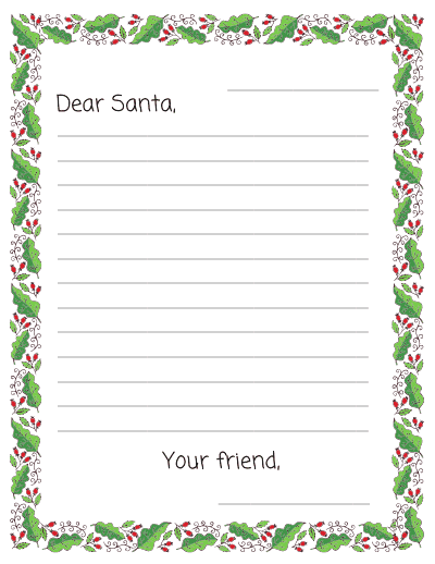 holly letter to santa printable templates