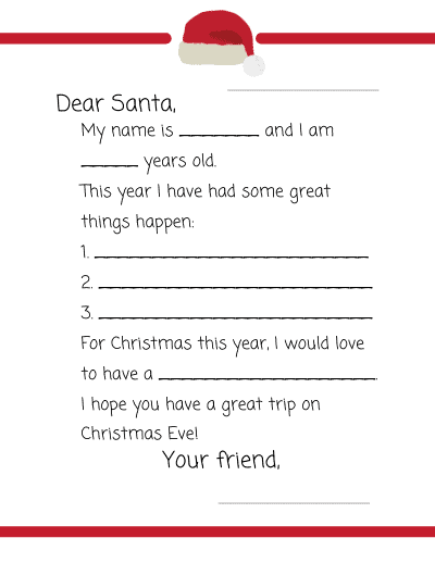 santa hat fill in the blank santa letter template
