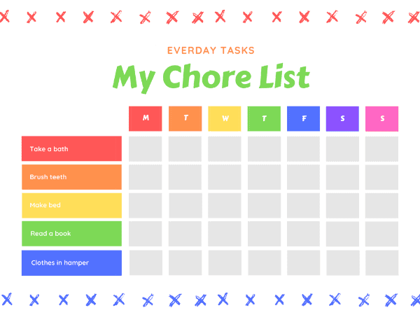bright printable chore chart for kids
