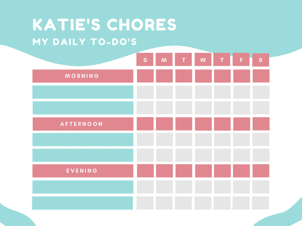 detailed printable chore chart for kids