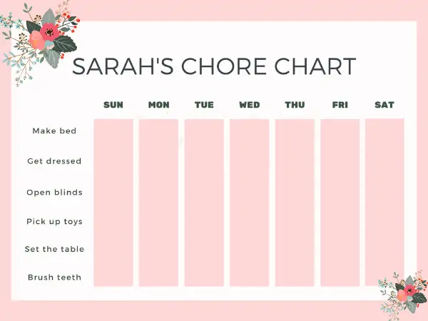 printable chore chart for girls