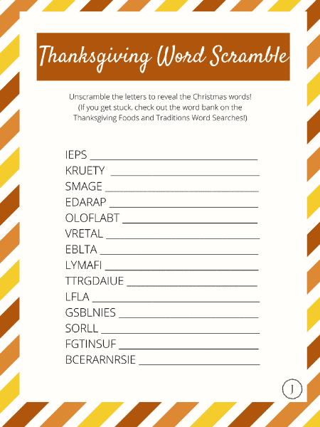 thanksgiving word scramble