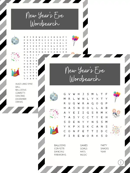 new years word search printables