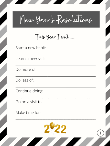 new years resolutions for kids printable