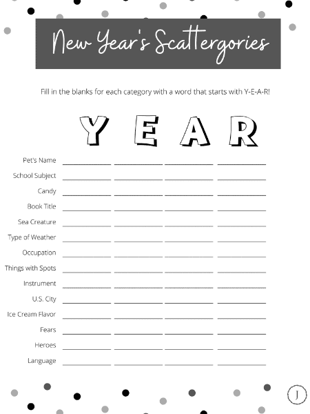 new year's scattergories game