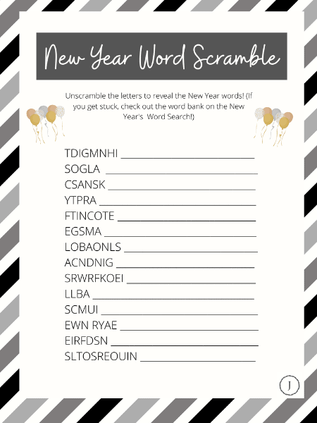 new years eve word scramble
