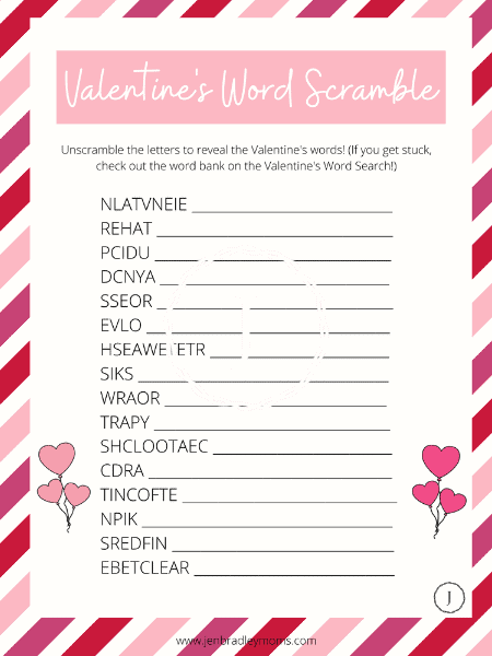 valentine's word scramble