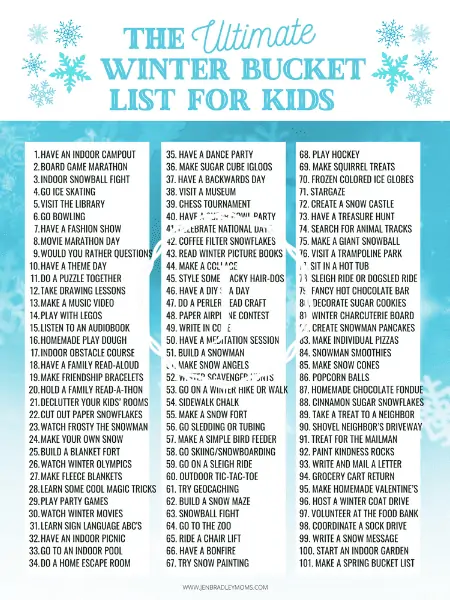 winter bucket list for kids free printable