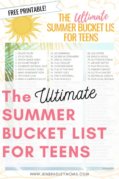 summer bucket list for teens pin