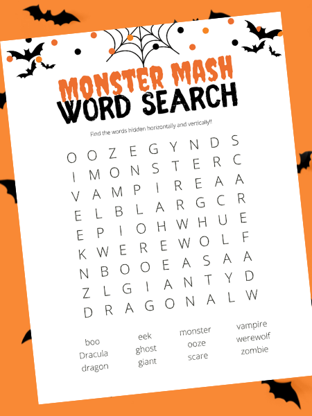 monster mash word search printable