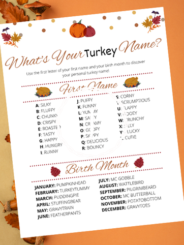 Turkey Name Generator - A Fun Thanksgiving Activity for the Whole Family